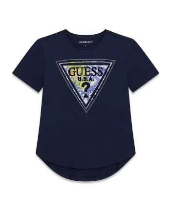 Tricou asimetric cu imprimeu logo, Galben/Albastru ultramarin