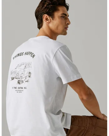 Tricou din amestec de bumbac cu imprimeu grafic pe partea din spate, Alb/Kaki inchis