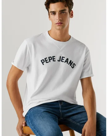 Tricou din bumbac cu imprimeu logo, Alb/Albastru ultramarin