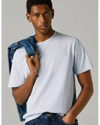 Tricou din bumbac cu logo brodat discret Connor, Albastru pal