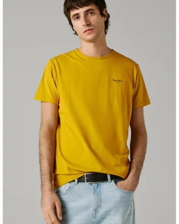 Tricou din amestec de bumbac cu logo, Galben miere
