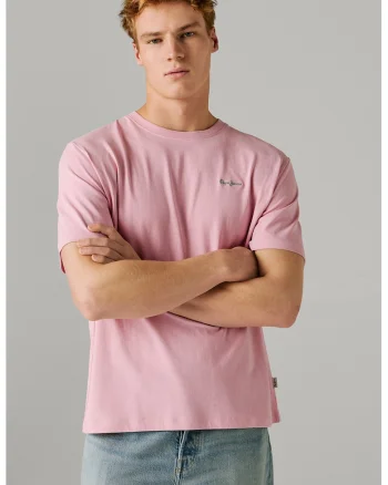 Tricou din bumbac cu logo brodat discret Connor, Roz pastel