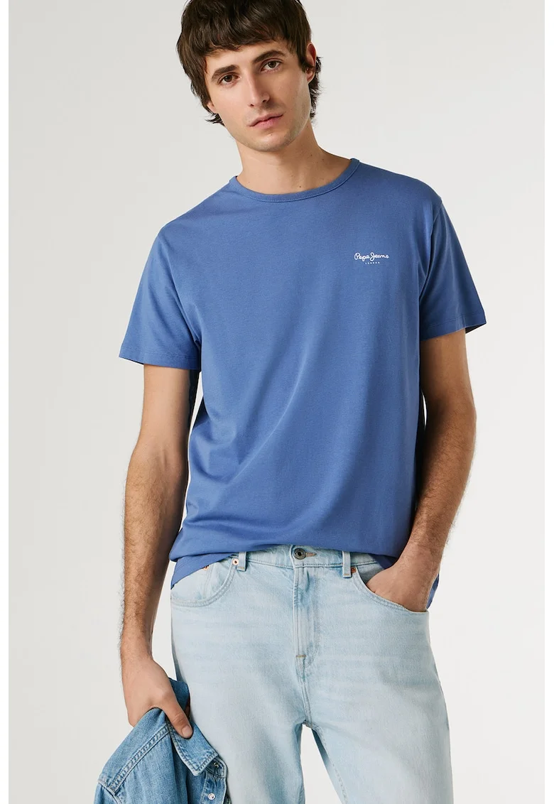 Tricou din amestec de bumbac cu logo, Albastru safir