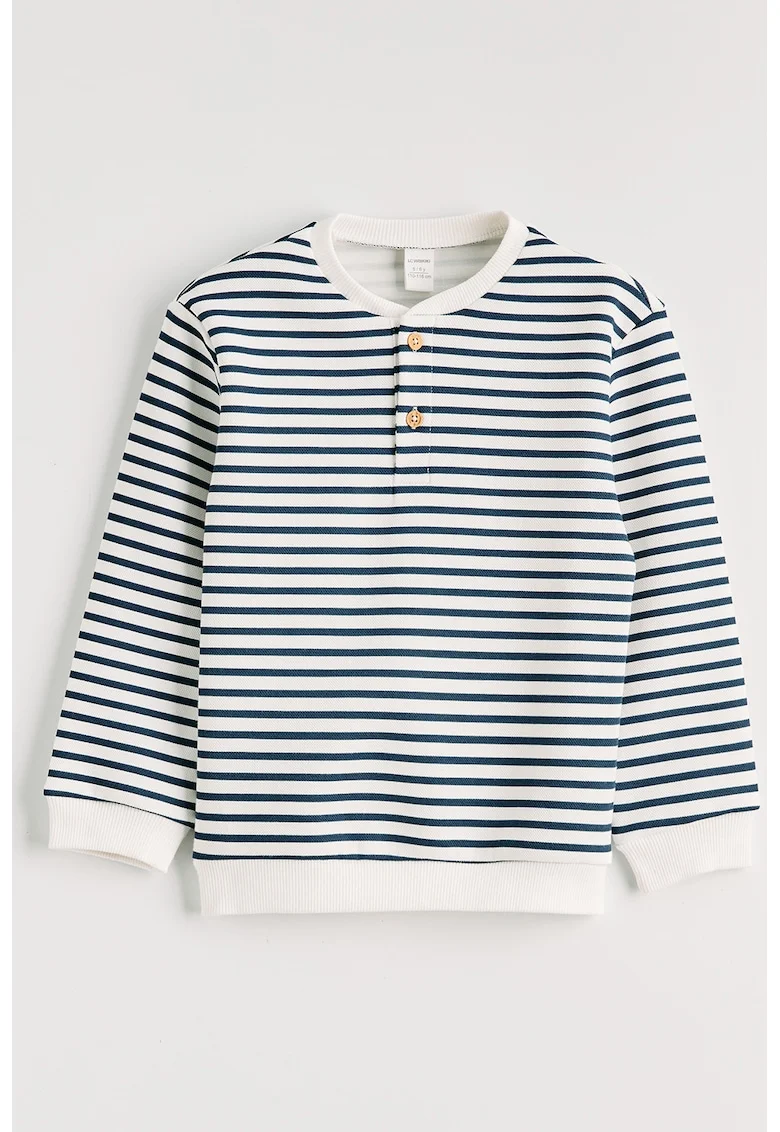 Bluza de trening cu croiala regular-fit si dungi, Alb/Albastru petrol