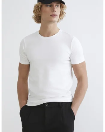 Tricou slim-fit cu decolteu la baza gatului, Alb