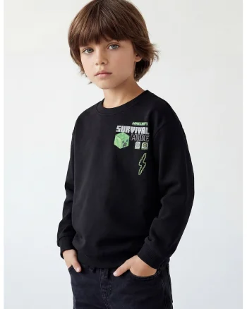 Bluza de trening cu imprimeu desene animate, Negru/Verde neon