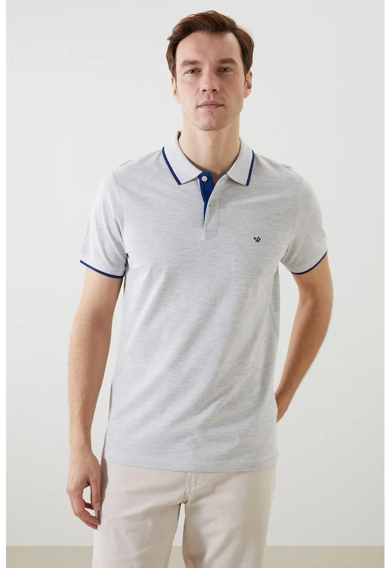 Tricou polo slim fit, Gri deschis melange