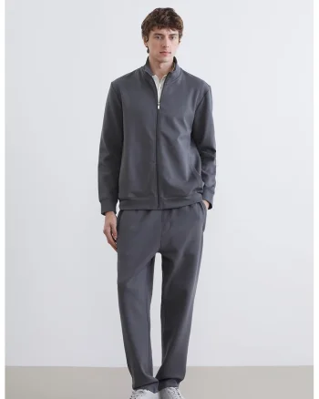 Pantaloni de trening cu snur interior si model uni, Gri inchis