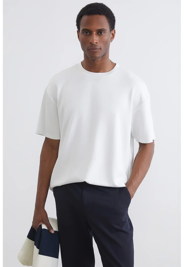 Tricou uni cu maneci cazute, Alb
