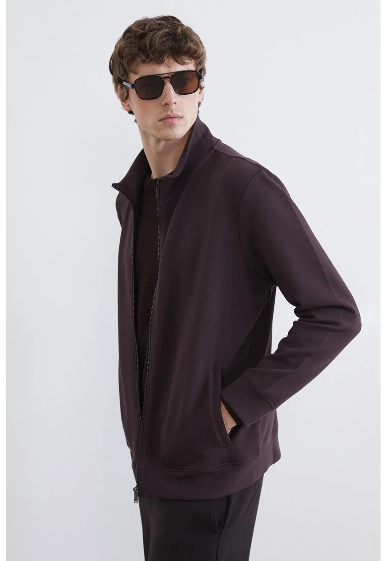 Bluza de trening cu croiala regular-fit si fermoar SouthBlue, Violet pruna