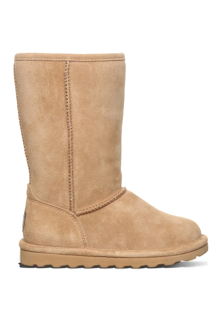 Cizme mid-calf fara inchidere din piele intoarsa cu finisaj rezistent la apa Elle, Maro camel