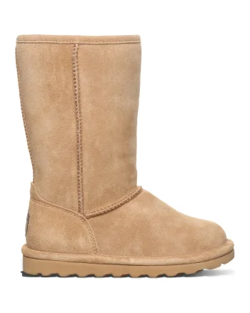 Cizme mid-calf fara inchidere din piele intoarsa cu finisaj rezistent la apa Elle, Maro camel