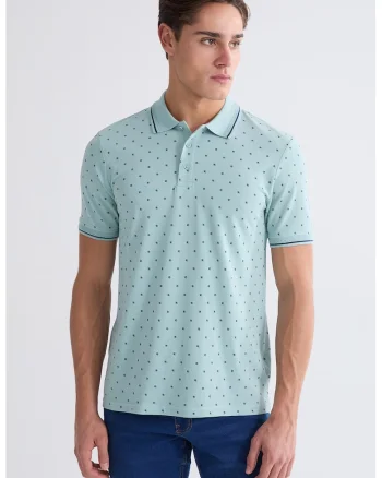 Tricou polo de bumbac cu model, Albastru aquamarin