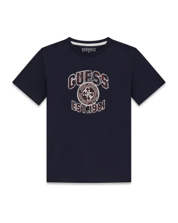 Tricou cu decolteu rotund si logo, Bleumarin