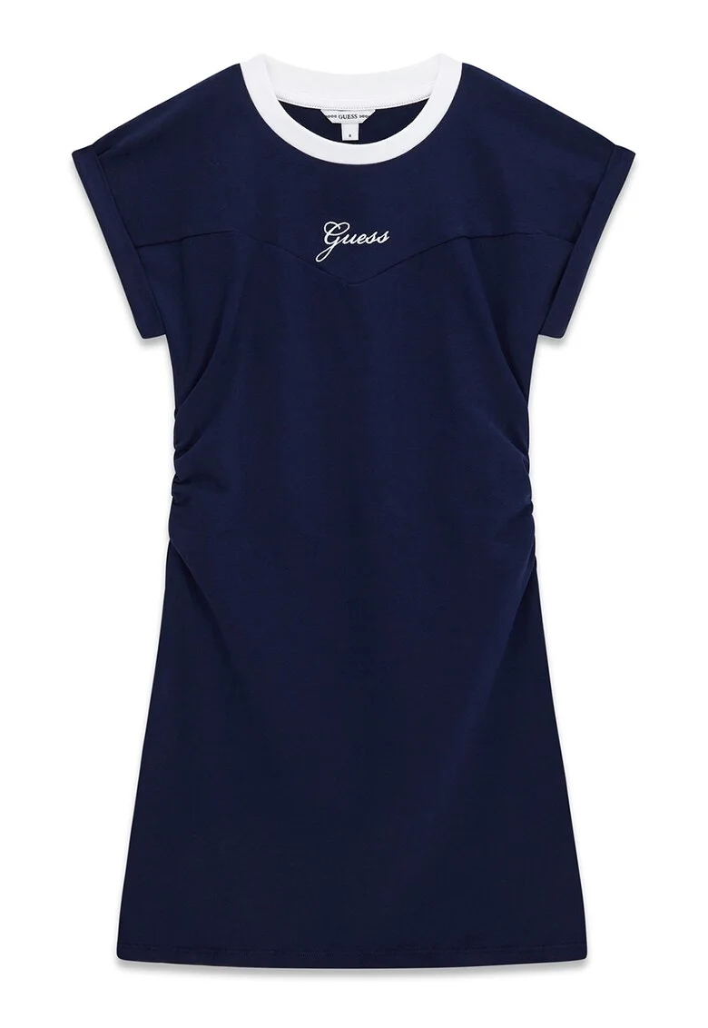 Rochie cu decolteu la baza gatului si maneci scurte, Bleumarin