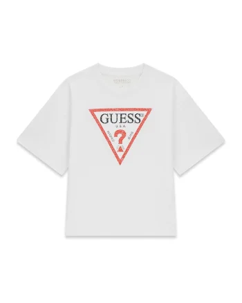 Tricou cu decolteu la baza gatului si imprimeu logo, Alb
