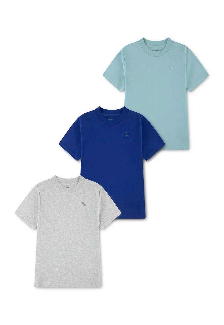 Set de tricouri din amestec de bumbac - 3 piese, Albastru inchis/Turcoaz/Gri melange