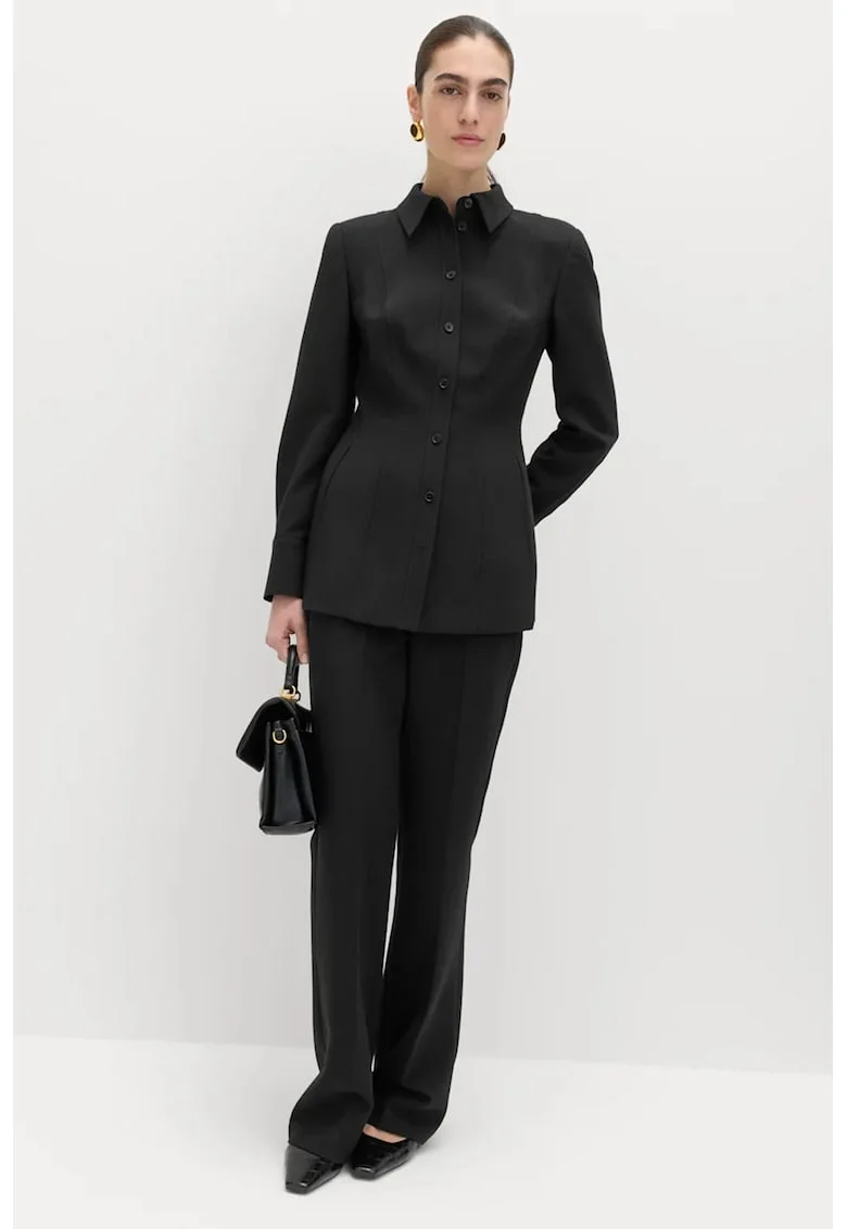 Pantaloni cu model uni si croiala bootcut, Negru