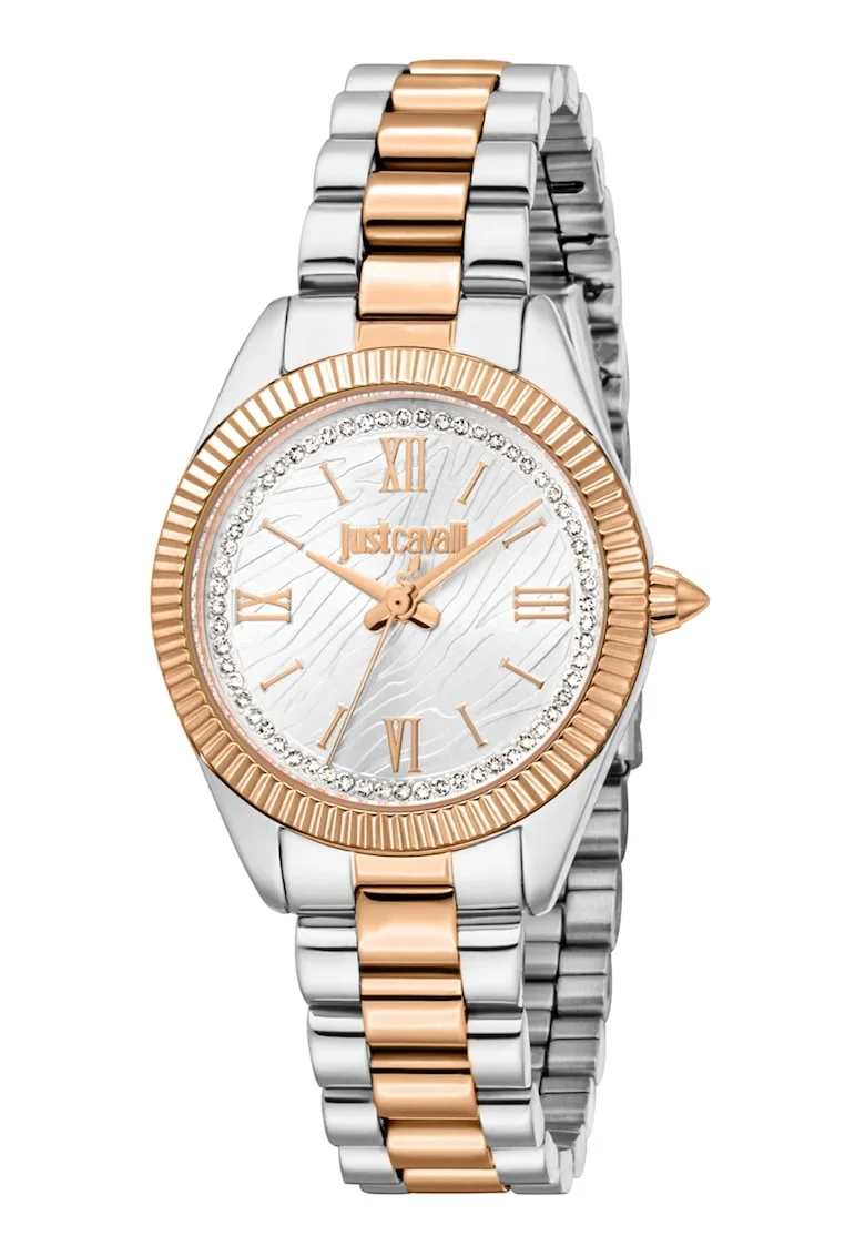 Ceas cu bratara cu model in doua tonuri Animalier, Auriu rose/Argintiu