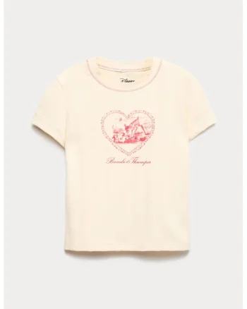 Tricou cu imprimeu Disney si Bambi, Alb fildes