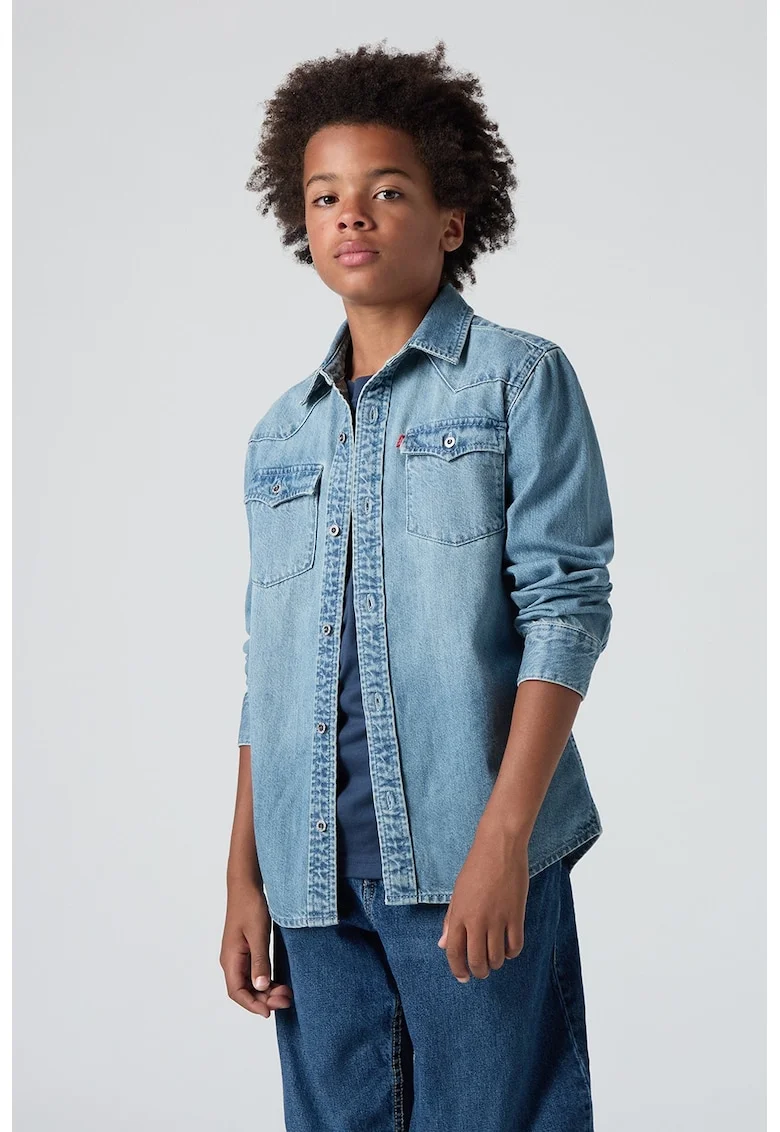 Camasa din denim cu buzunare pe piept New Barstow, Albastru deschis