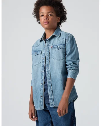 Camasa din denim cu buzunare pe piept New Barstow, Albastru deschis