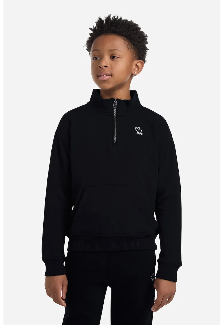 Bluza de trening cu fenta cu fermoar si fente pentru degetele mari, Negru
