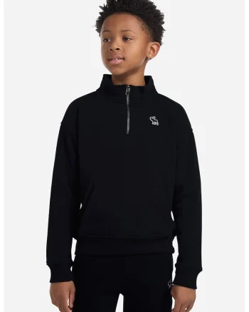 Bluza de trening cu fenta cu fermoar si fente pentru degetele mari, Negru