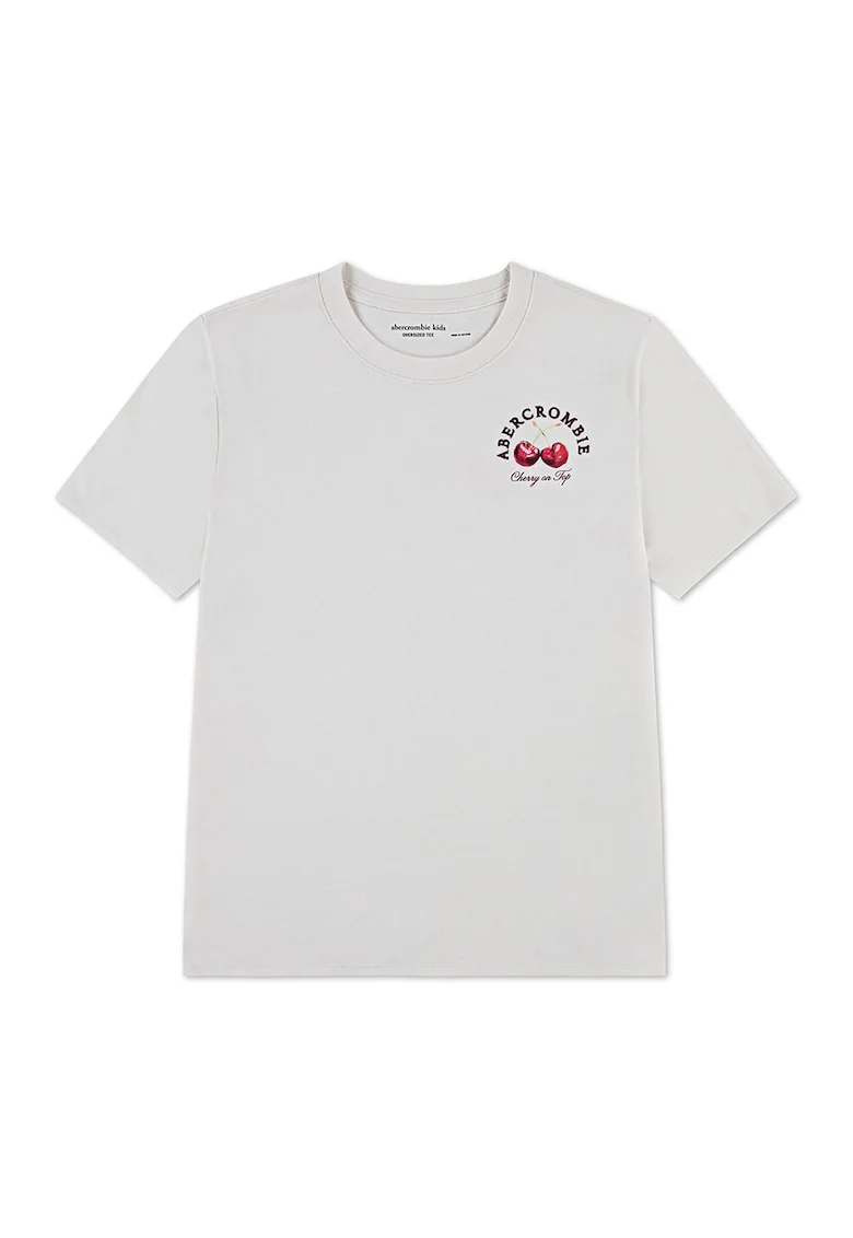 Tricou din amestec de bumbac cu imprimeu cirese, Rosu/Gri deschis