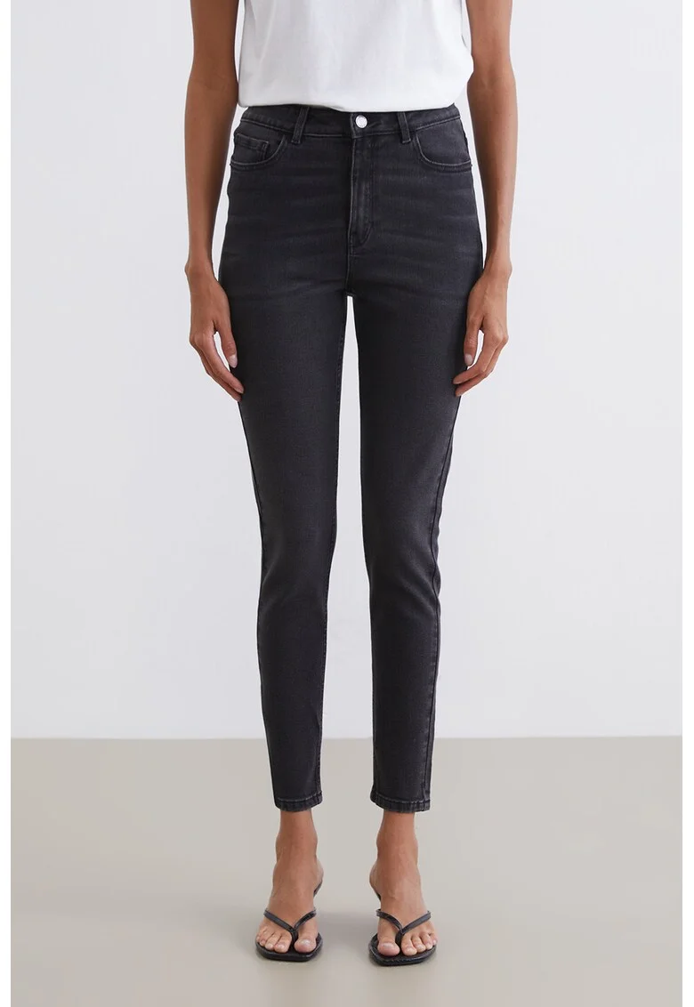 Blugi skinny cu talie medie, Negru stins