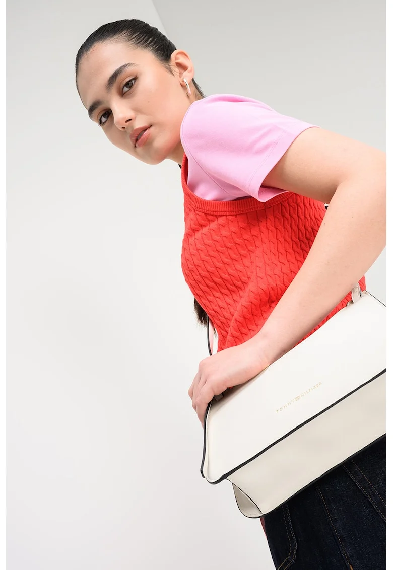 Top slim fit cu torsade, Rosu aprins