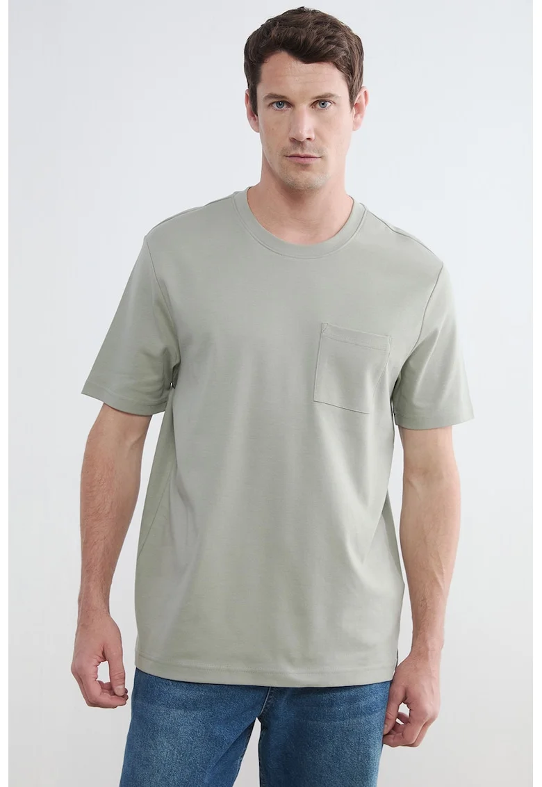 Tricou cu decolteu la baza gatului si buzunar pe piept, Verde sparanghel