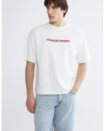 Tricou din amestec de bumbac cu imprimeu text, Alb