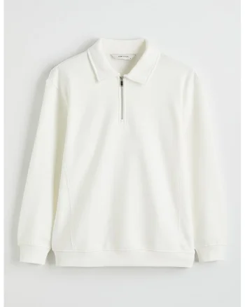 Bluza polo de trening cu fenta cu fermoar, Alb fildes