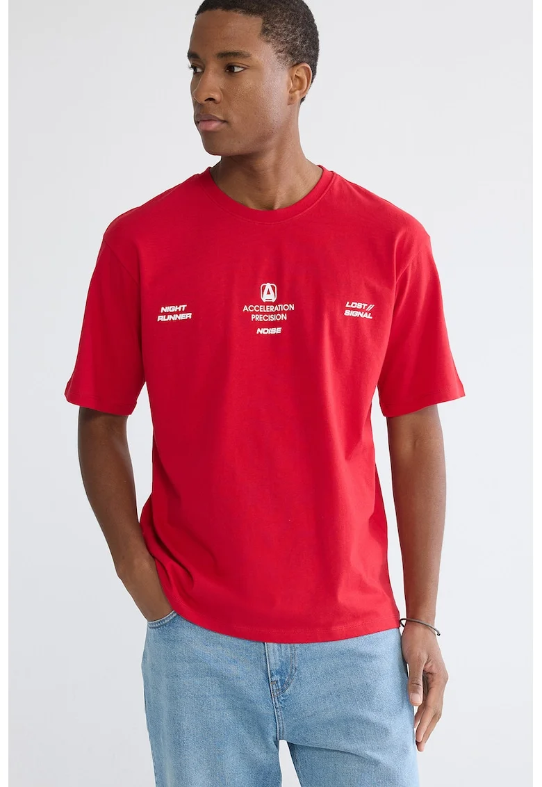 Tricou de bumbac cu imprimeu pe piept, Rosu vermillion