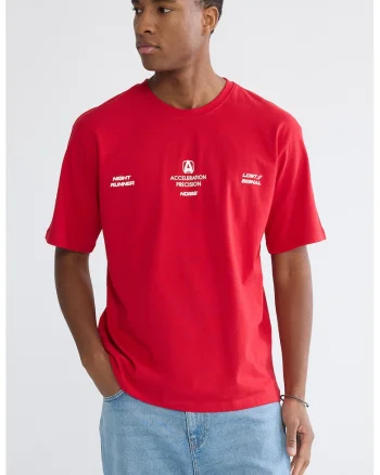 Tricou de bumbac cu imprimeu pe piept, Rosu vermillion