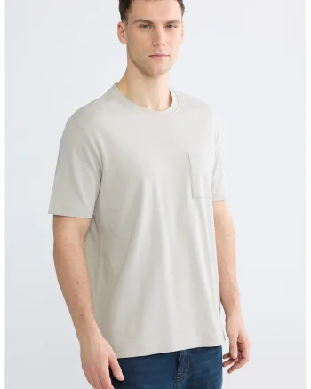 Tricou cu decolteu la baza gatului si buzunar pe piept, Grej