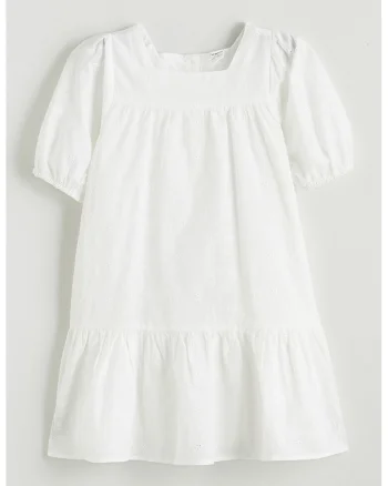 Rochie evazata cu model uni, Alb