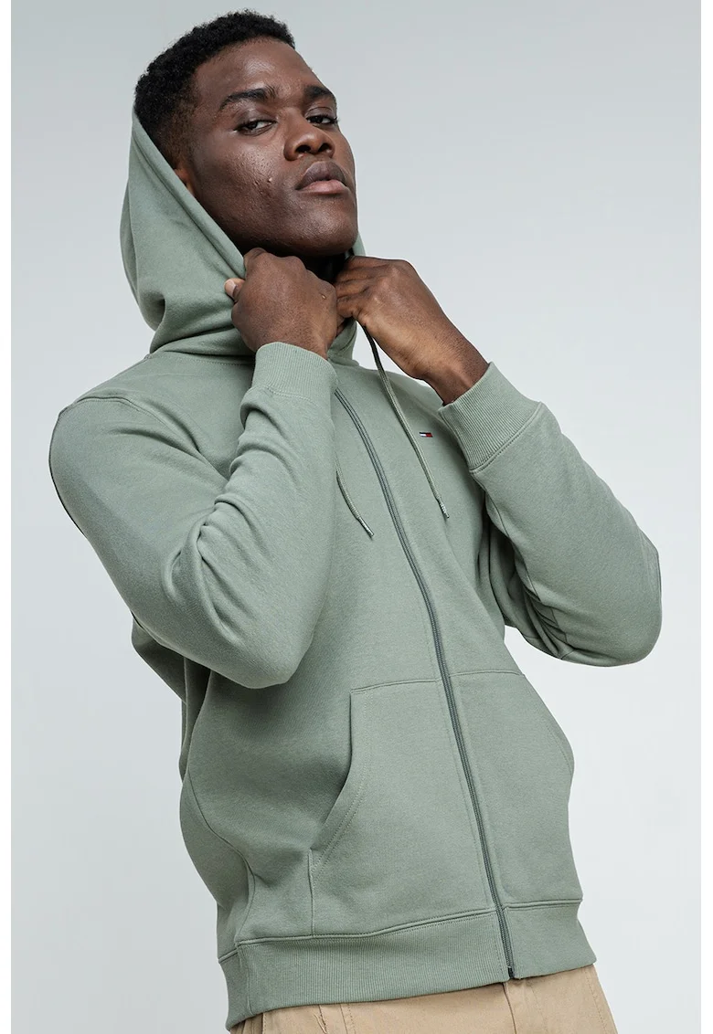 Hanorac regular fit cu fermoar si logo, Verde pal