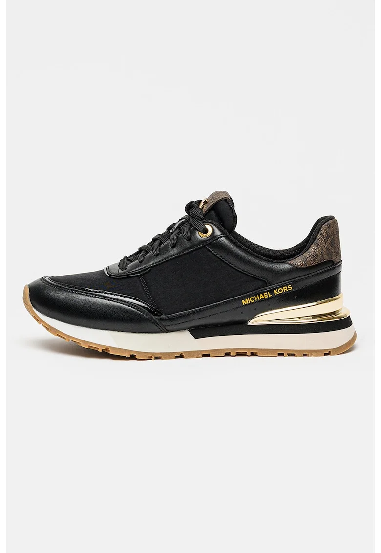 Pantofi sport din piele si material textil cu detalii logo Nova, Auriu/Negru/Maro