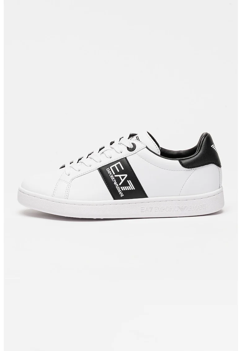 Pantofi sport din piele cu logo si model unisex, Negru/Alb optic