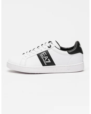 Pantofi sport din piele cu logo si model unisex, Negru/Alb optic