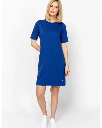 Rochie cu croiala dreapta si model uni Velje, Albastru royal
