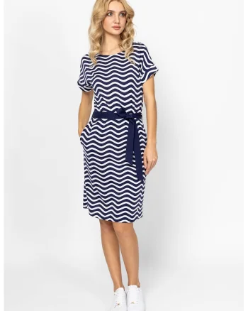 Rochie midi cu croiala dreapta Vinona, Alb/Bleumarin