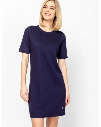 Rochie cu croiala dreapta si model uni Velje, Bleumarin