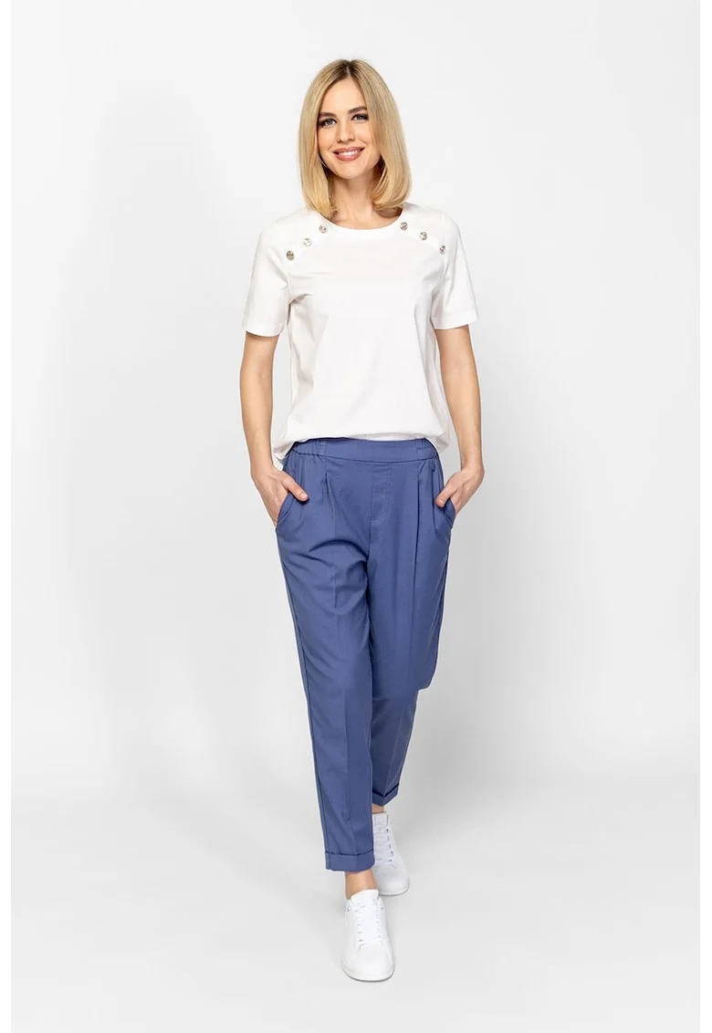 Tricou cu nasturi decorativi Martella, Alb