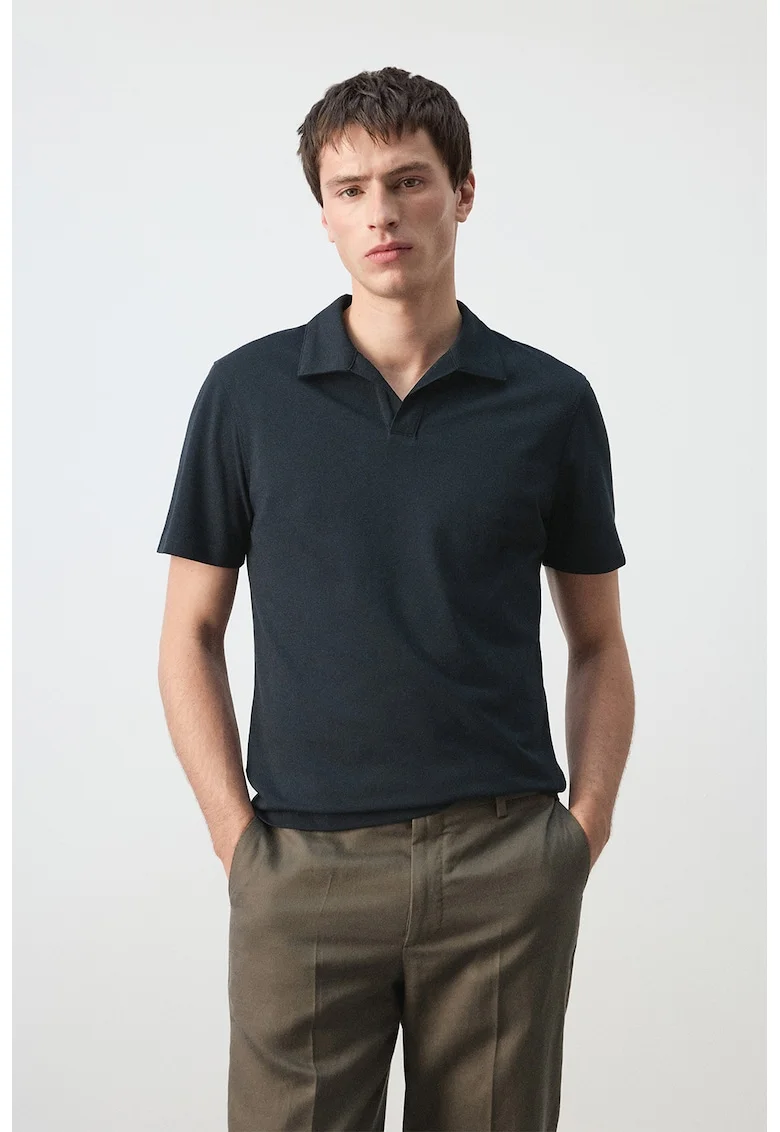 Tricou pique polo cu croiala slim-fit, Albastru ultramarin