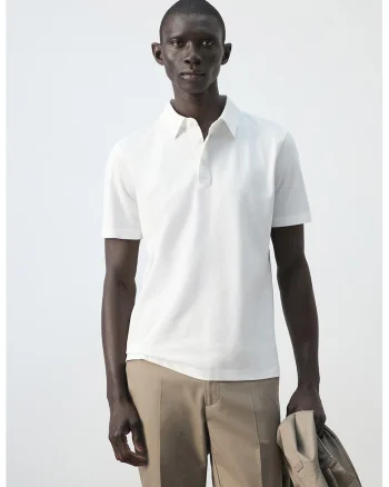 Tricou polo slim fit cu model pique, Alb