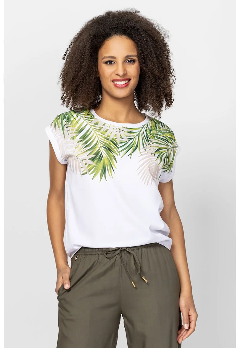 Tricou din amestec de modal cu imprimeu Monas, Alb/Verde
