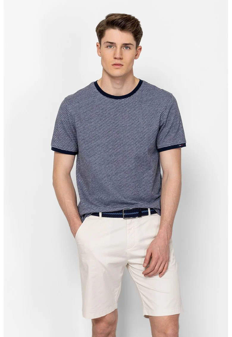 Tricou din bumbac cu decolteu la baza gatului Manifest, Alb/Bleumarin